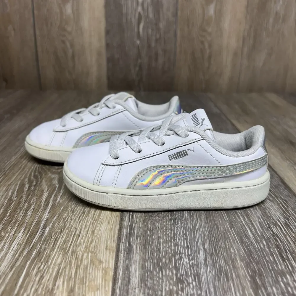 Puma Infant Youth Size 9C Classic White Silver Leather 381499-01 Sneaker Shoes
